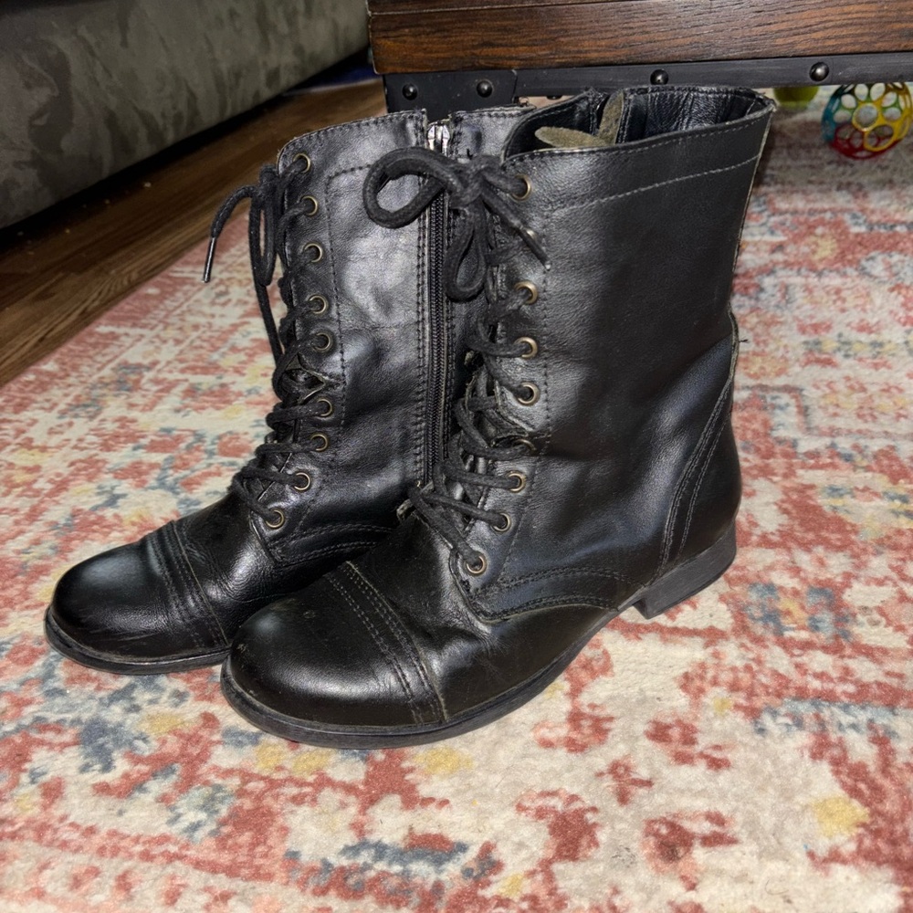 Black Leather Lace-Up Boots
